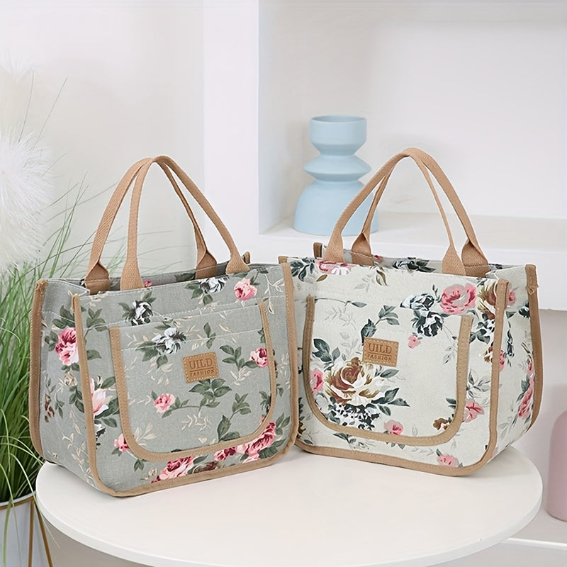 Floral Tote Bag, Ethnic Style, Polyester Fiber, Do Not Soak, for Office, Casual, Mommy Bag