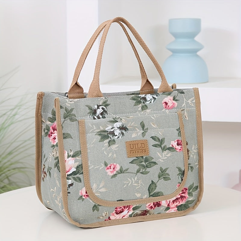 Floral Tote Bag, Ethnic Style, Polyester Fiber, Do Not Soak, for Office, Casual, Mommy Bag
