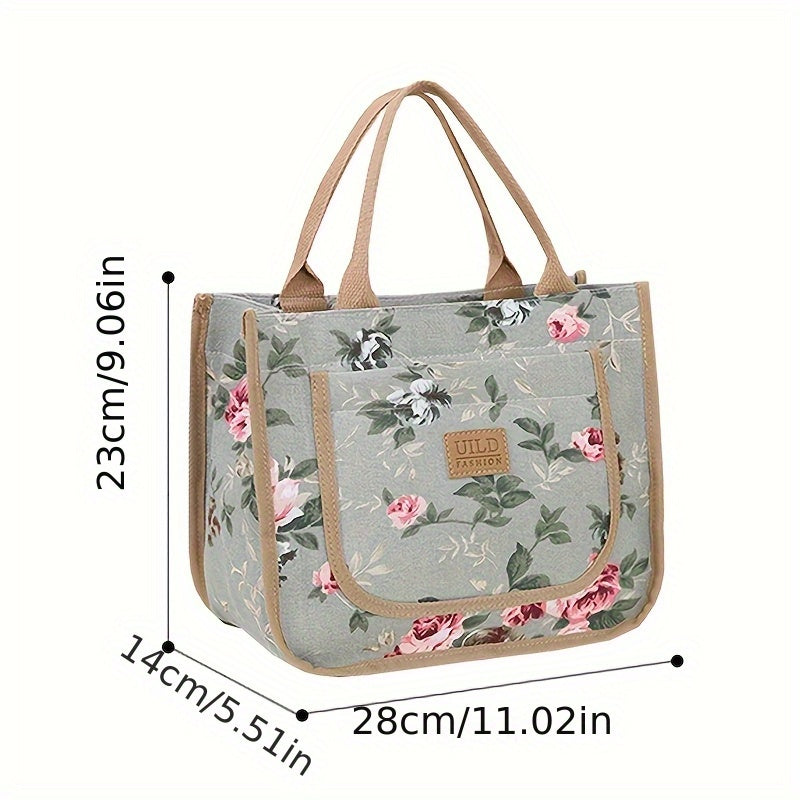 Floral Tote Bag, Ethnic Style, Polyester Fiber, Do Not Soak, for Office, Casual, Mommy Bag