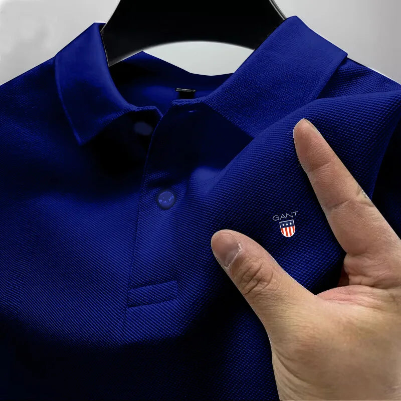 New Summer Heavyweight Pure Cotton High-end Polo Shirt, Men's Spring and Autumn New Short Sleeved T-Shirt Solid Color Tops