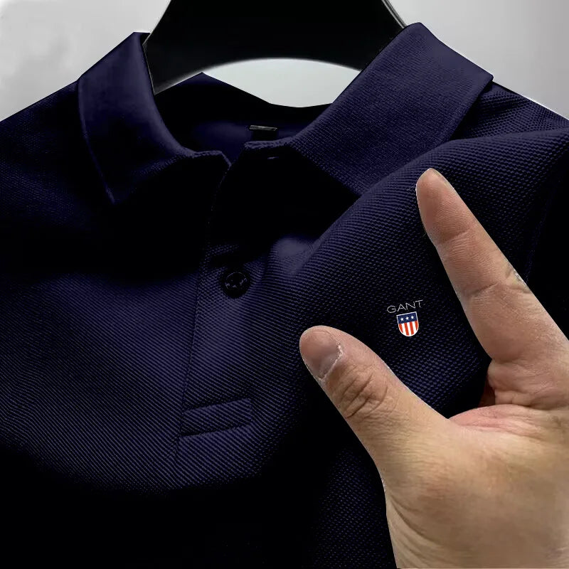 New Summer Heavyweight Pure Cotton High-end Polo Shirt, Men's Spring and Autumn New Short Sleeved T-Shirt Solid Color Tops