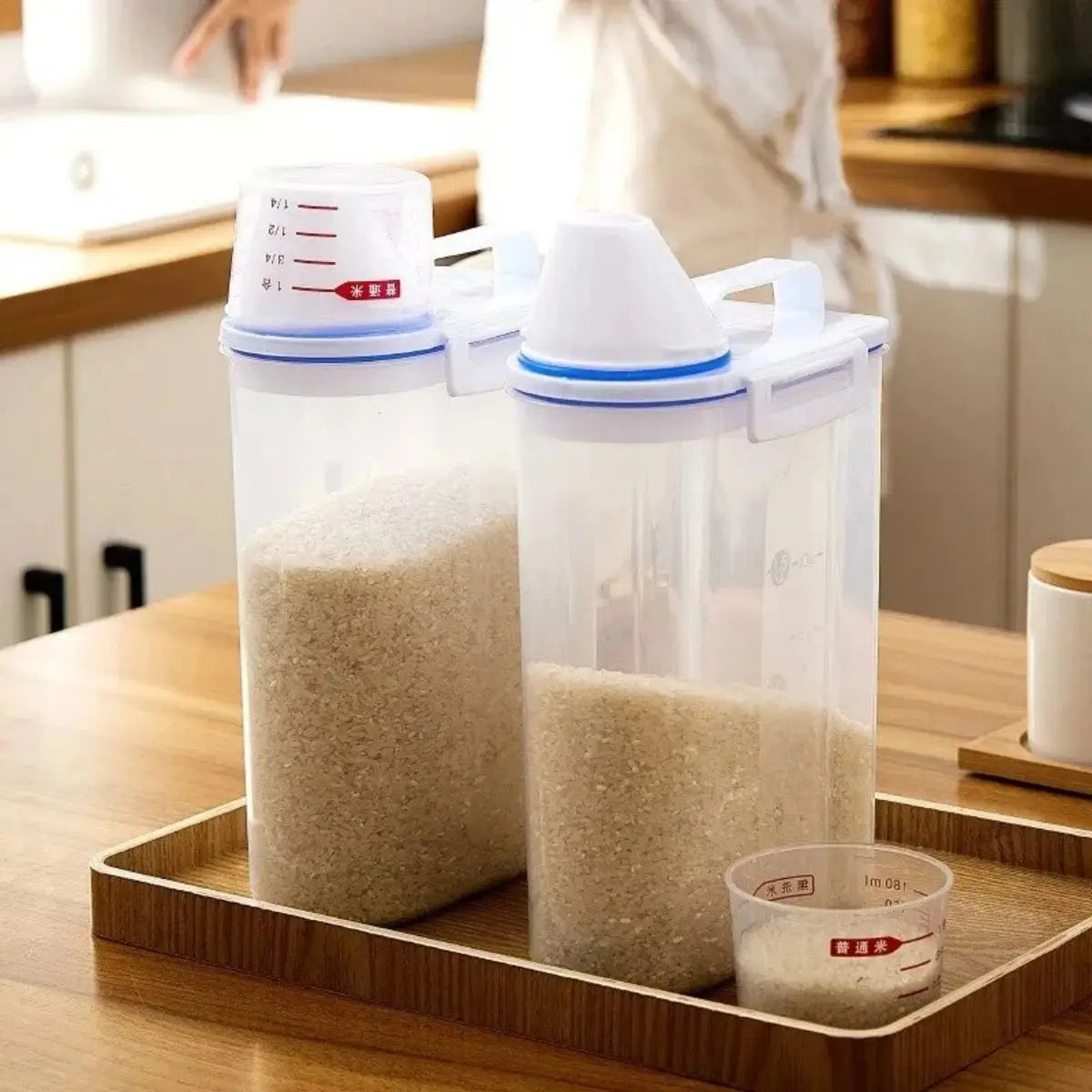 1pc Rice And Grains Food Storage Canister With Measuring Cup