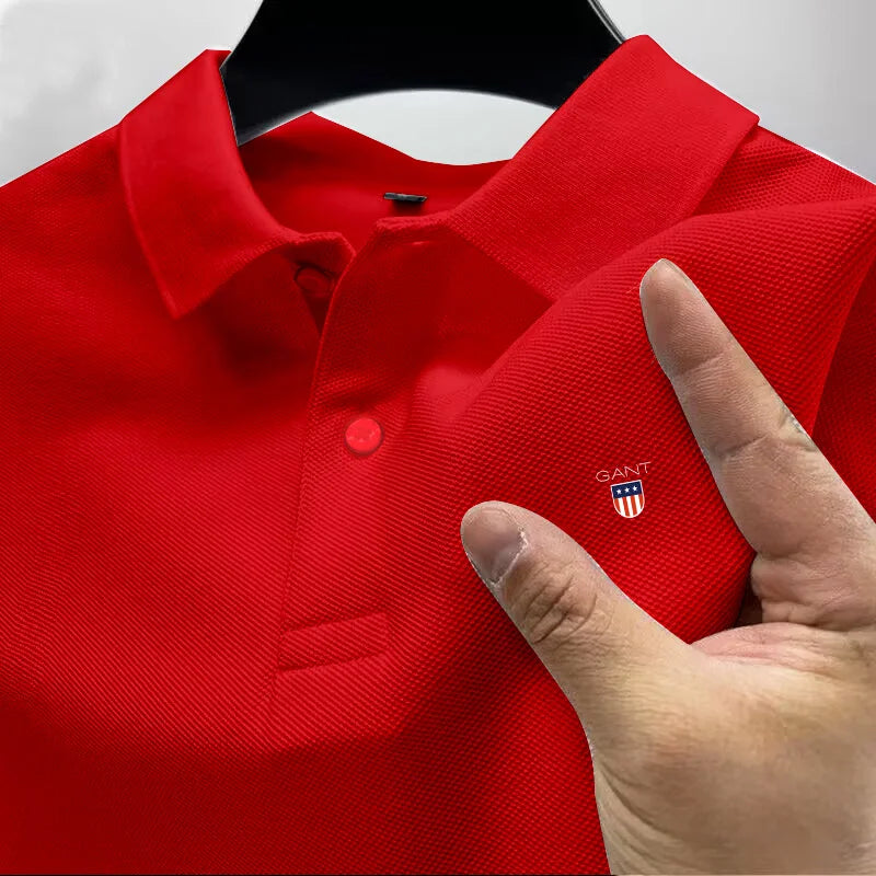 New Summer Heavyweight Pure Cotton High-end Polo Shirt, Men's Spring and Autumn New Short Sleeved T-Shirt Solid Color Tops