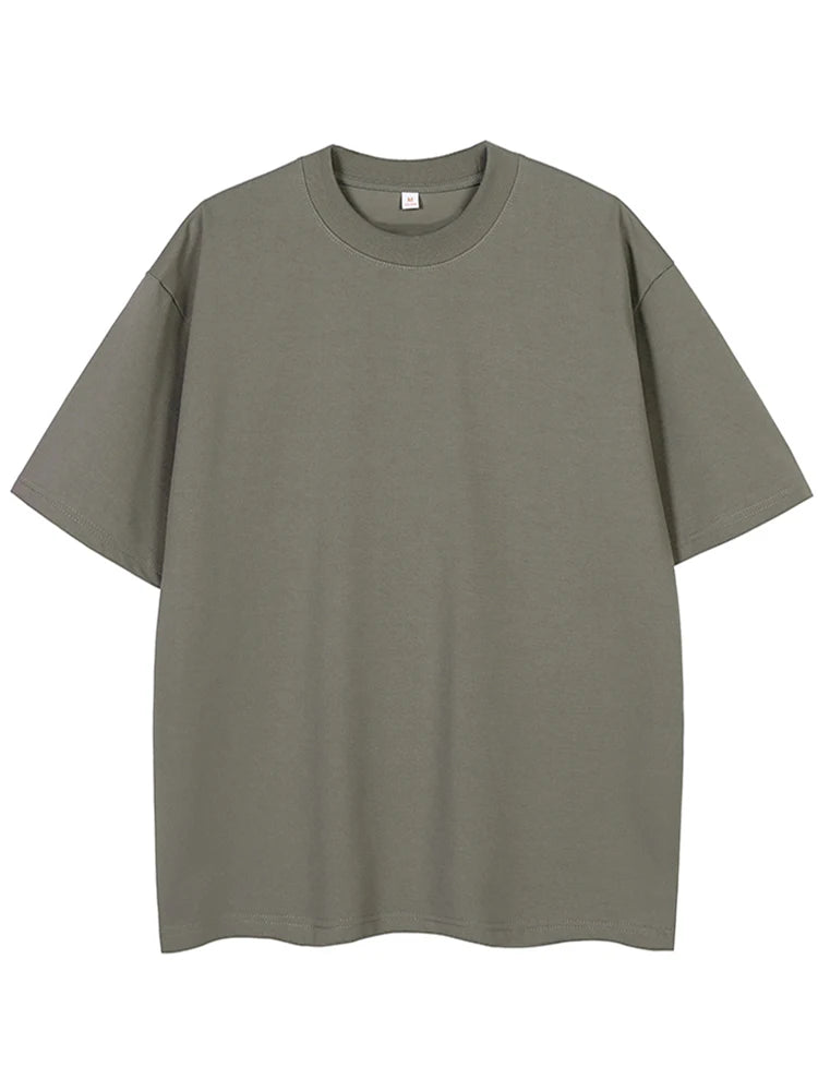 260GSM Summer T Shirt Men Korean Fashion Short Sleeve Loose Basic T-shirts Solid Tops Oversized Tee Unisex