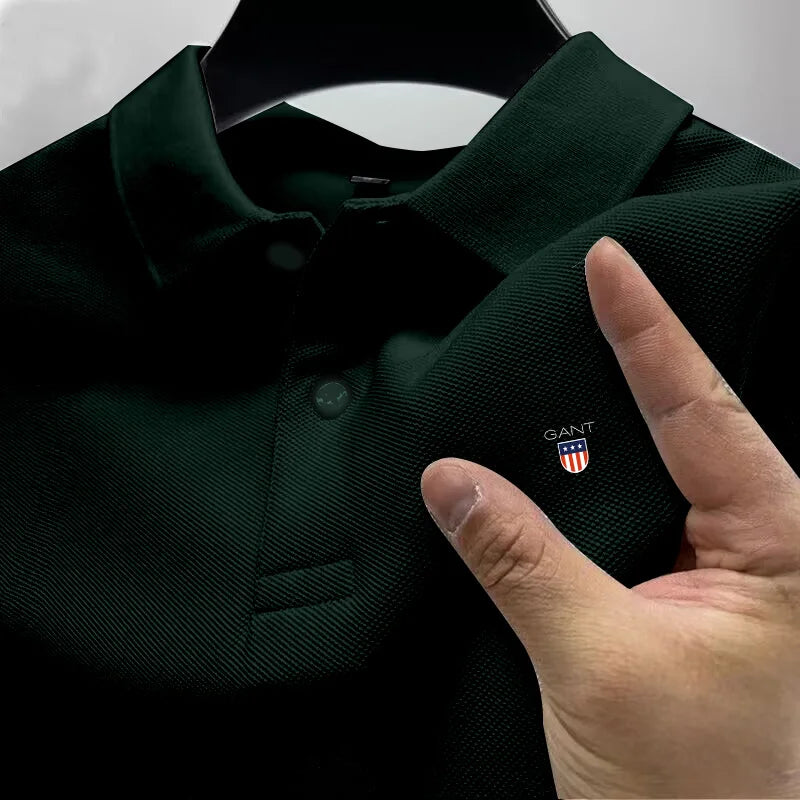 New Summer Heavyweight Pure Cotton High-end Polo Shirt, Men's Spring and Autumn New Short Sleeved T-Shirt Solid Color Tops