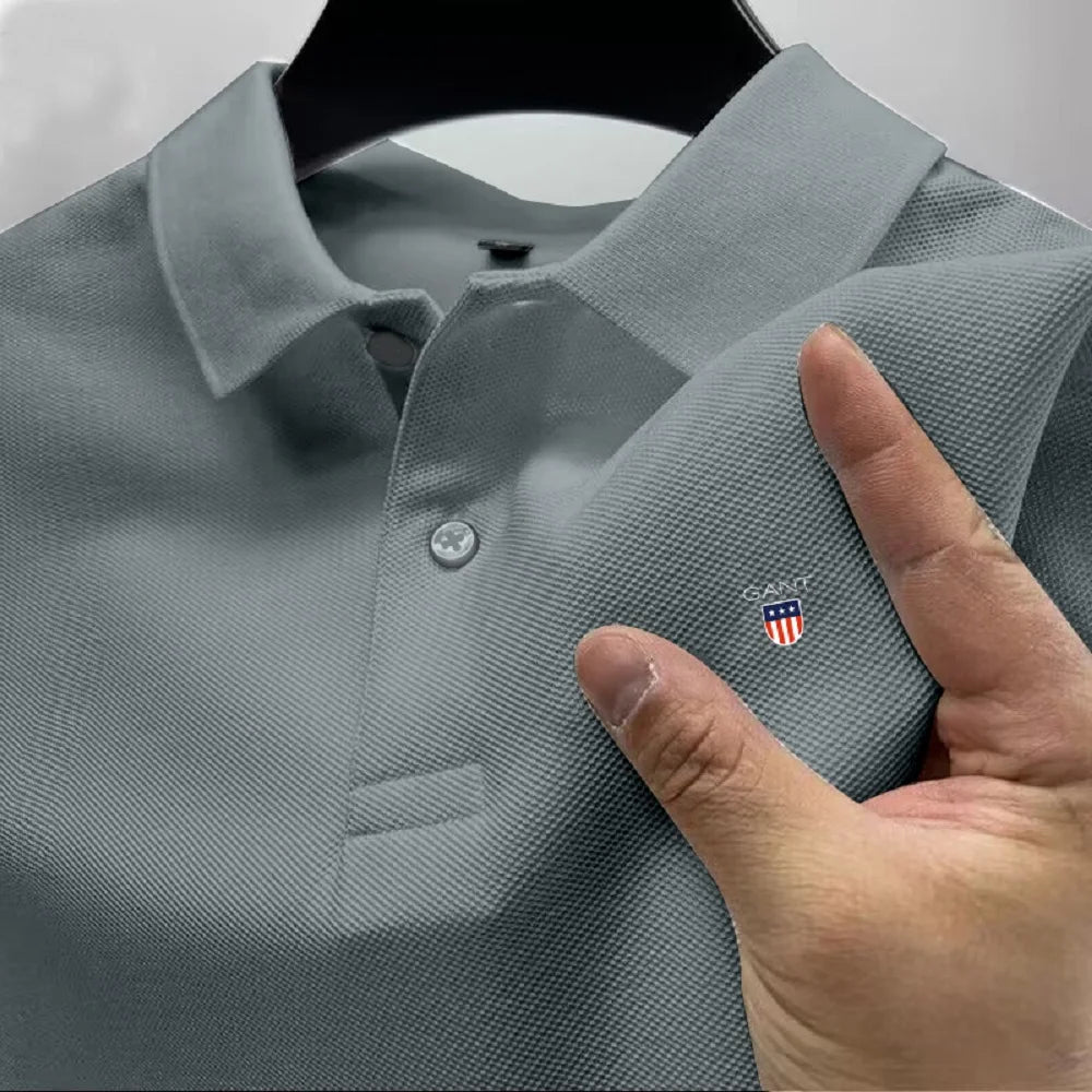 New Summer Heavyweight Pure Cotton High-end Polo Shirt, Men's Spring and Autumn New Short Sleeved T-Shirt Solid Color Tops