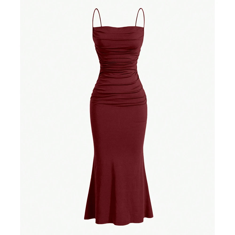 Women's Party Dresses Maxi Spaghetti Strap Elegant Slim Evening Wedding Guest Multi-Color Summer Milkmaid Dresses