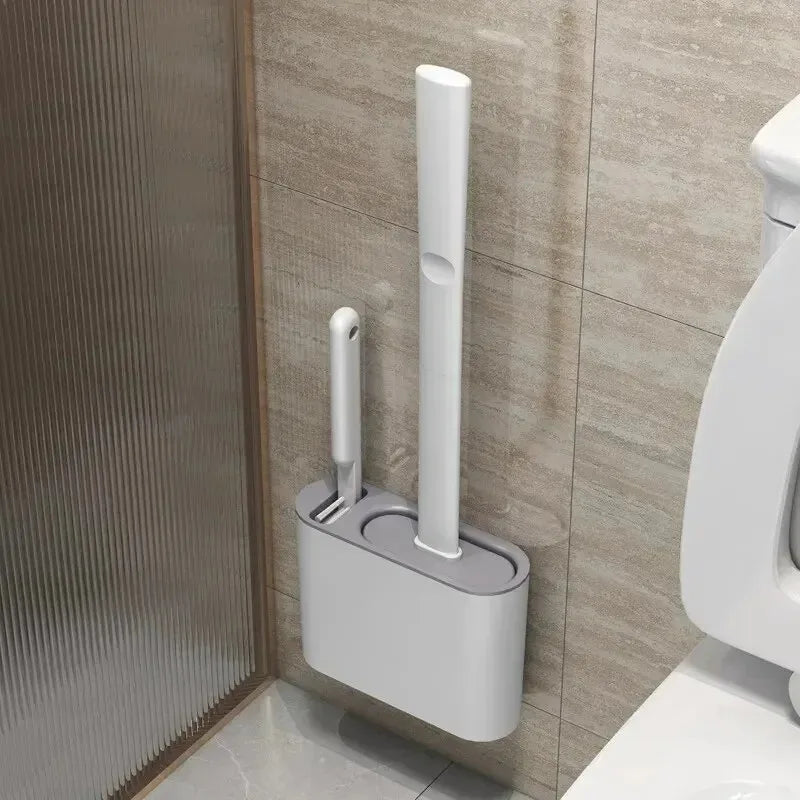 Silicone Toilet Brush With Holder Box Wall Mounted Daily Cleaning Tools Accessories