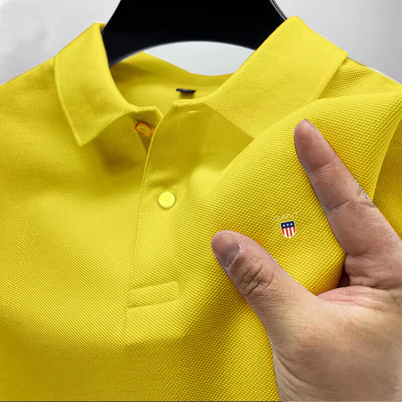 New Summer Heavyweight Pure Cotton High-end Polo Shirt, Men's Spring and Autumn New Short Sleeved T-Shirt Solid Color Tops
