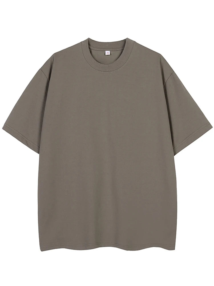 260GSM Summer T Shirt Men Korean Fashion Short Sleeve Loose Basic T-shirts Solid Tops Oversized Tee Unisex