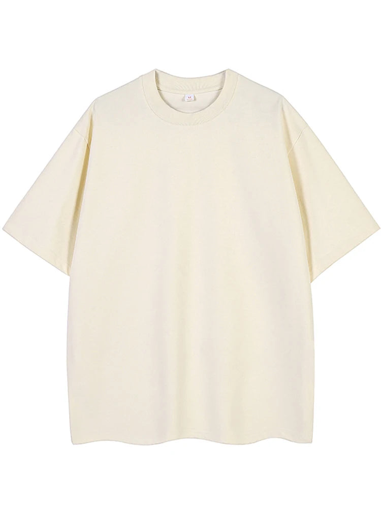 260GSM Summer T Shirt Men Korean Fashion Short Sleeve Loose Basic T-shirts Solid Tops Oversized Tee Unisex