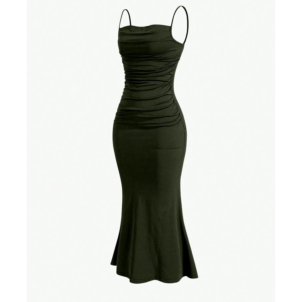 Women's Party Dresses Maxi Spaghetti Strap Elegant Slim Evening Wedding Guest Multi-Color Summer Milkmaid Dresses