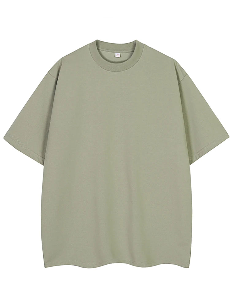 260GSM Summer T Shirt Men Korean Fashion Short Sleeve Loose Basic T-shirts Solid Tops Oversized Tee Unisex