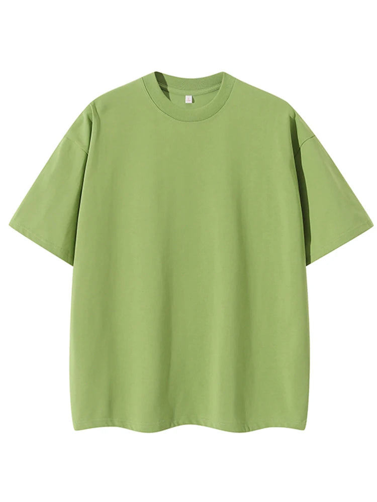 260GSM Summer T Shirt Men Korean Fashion Short Sleeve Loose Basic T-shirts Solid Tops Oversized Tee Unisex