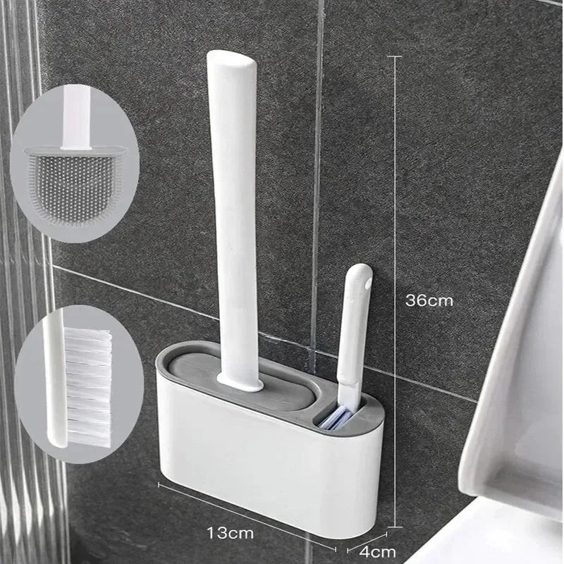 Silicone Toilet Brush With Holder Box Wall Mounted Daily Cleaning Tools Accessories