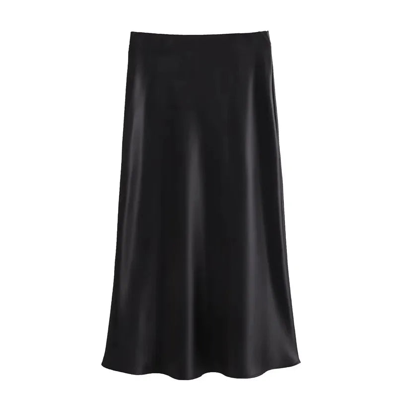 Satin Skirt Women High Waist Long Skirts For Women Summer Black Midi Skirt Office Elegant Women's Skirts