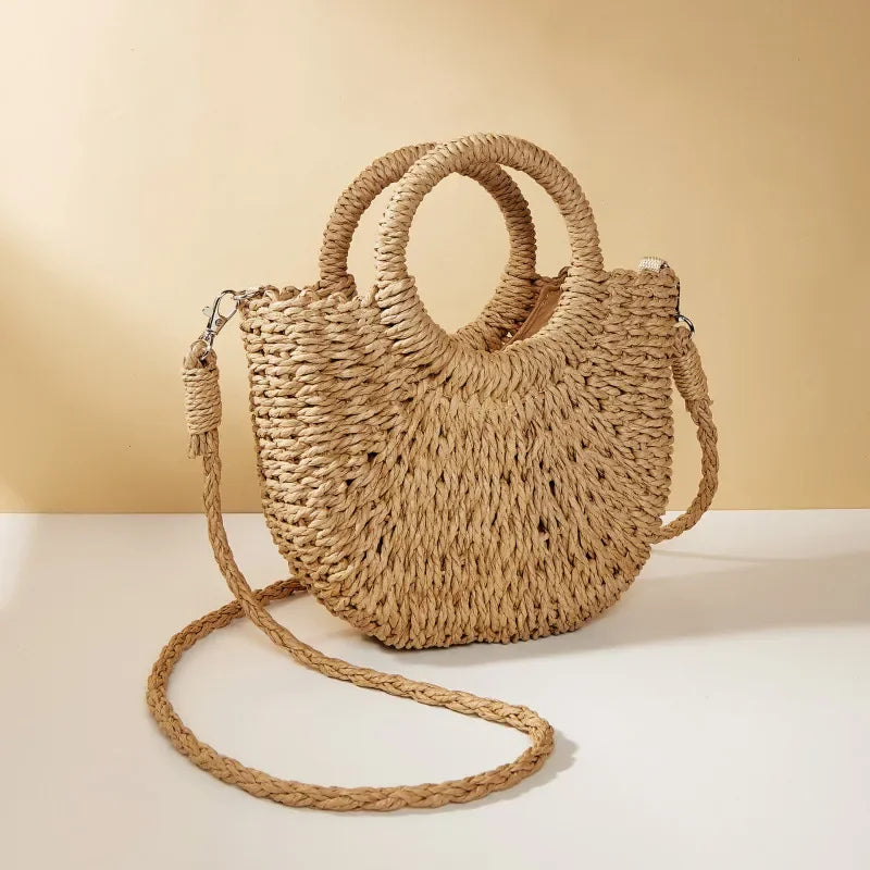 Handwoven Straw Rattan Half-Moon Beach Handbag Large Capacity Women Summer Hollow Out Crossbody Shoulder Bag crossbody bags