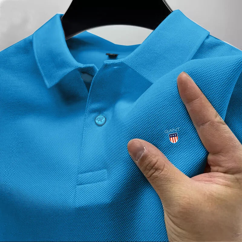 New Summer Heavyweight Pure Cotton High-end Polo Shirt, Men's Spring and Autumn New Short Sleeved T-Shirt Solid Color Tops