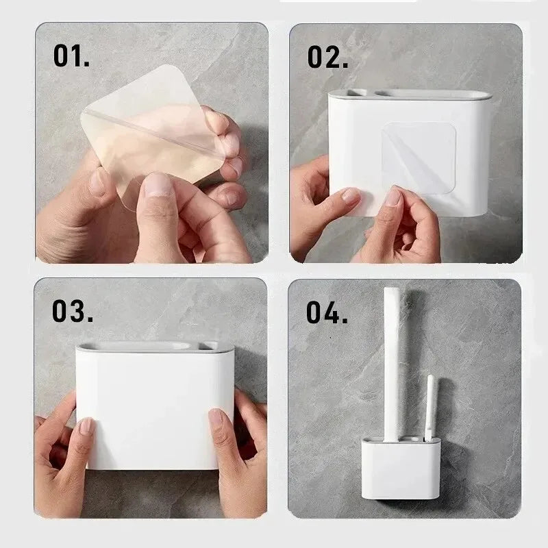 Silicone Toilet Brush With Holder Box Wall Mounted Daily Cleaning Tools Accessories