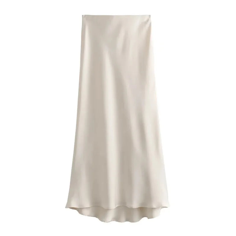 Satin Skirt Women High Waist Long Skirts For Women Summer Black Midi Skirt Office Elegant Women's Skirts