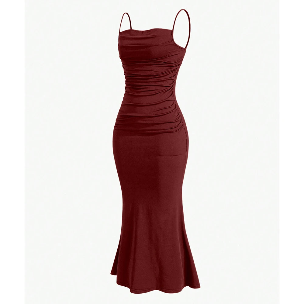 Women's Party Dresses Maxi Spaghetti Strap Elegant Slim Evening Wedding Guest Multi-Color Summer Milkmaid Dresses
