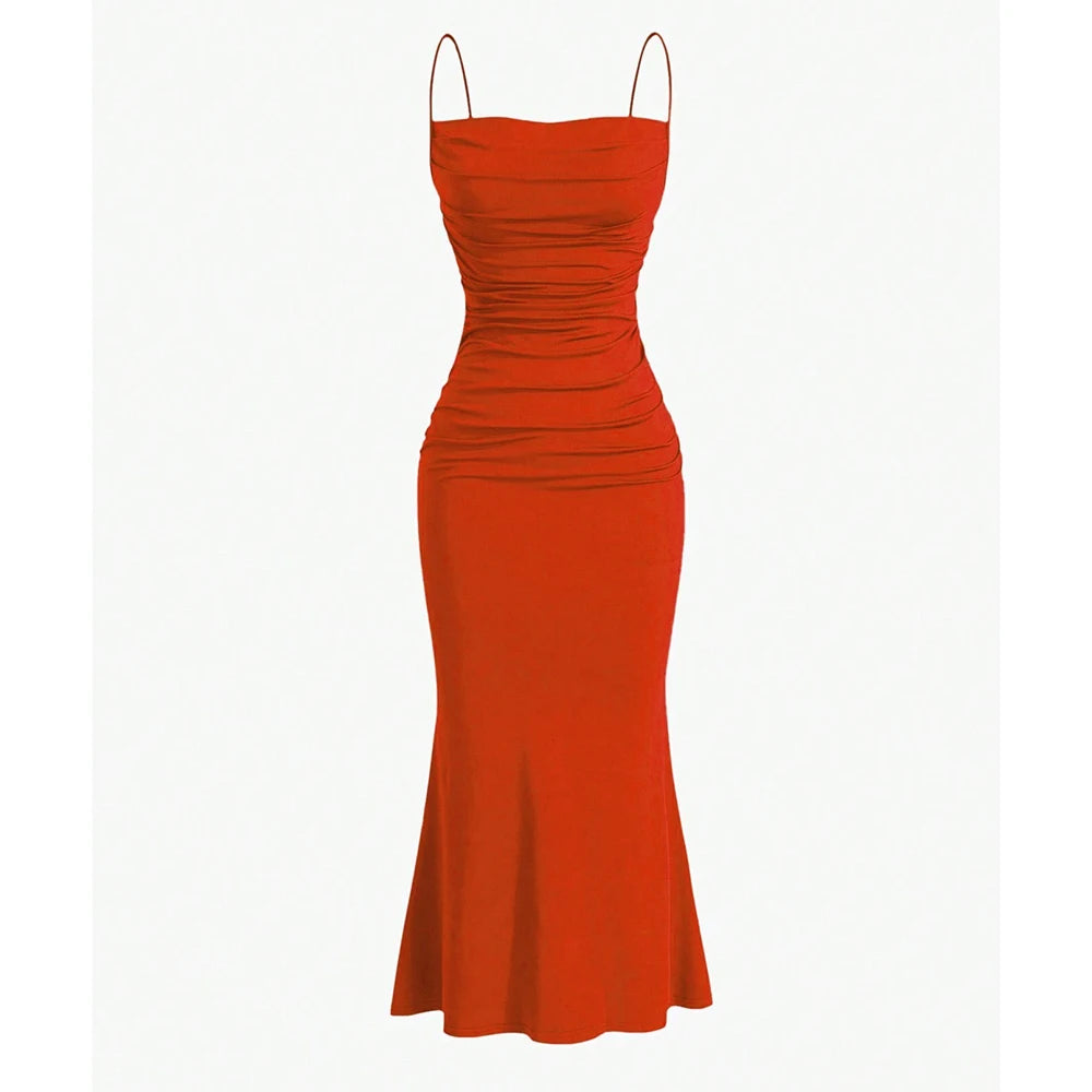 Women's Party Dresses Maxi Spaghetti Strap Elegant Slim Evening Wedding Guest Multi-Color Summer Milkmaid Dresses