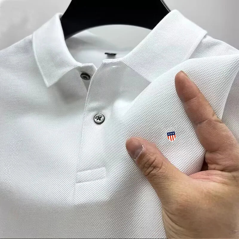 New Summer Heavyweight Pure Cotton High-end Polo Shirt, Men's Spring and Autumn New Short Sleeved T-Shirt Solid Color Tops