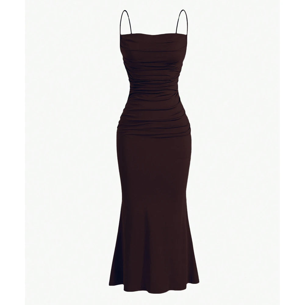 Women's Party Dresses Maxi Spaghetti Strap Elegant Slim Evening Wedding Guest Multi-Color Summer Milkmaid Dresses