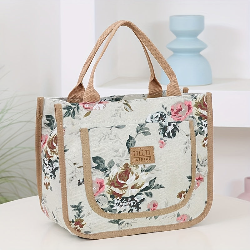 Floral Tote Bag, Ethnic Style, Polyester Fiber, Do Not Soak, for Office, Casual, Mommy Bag