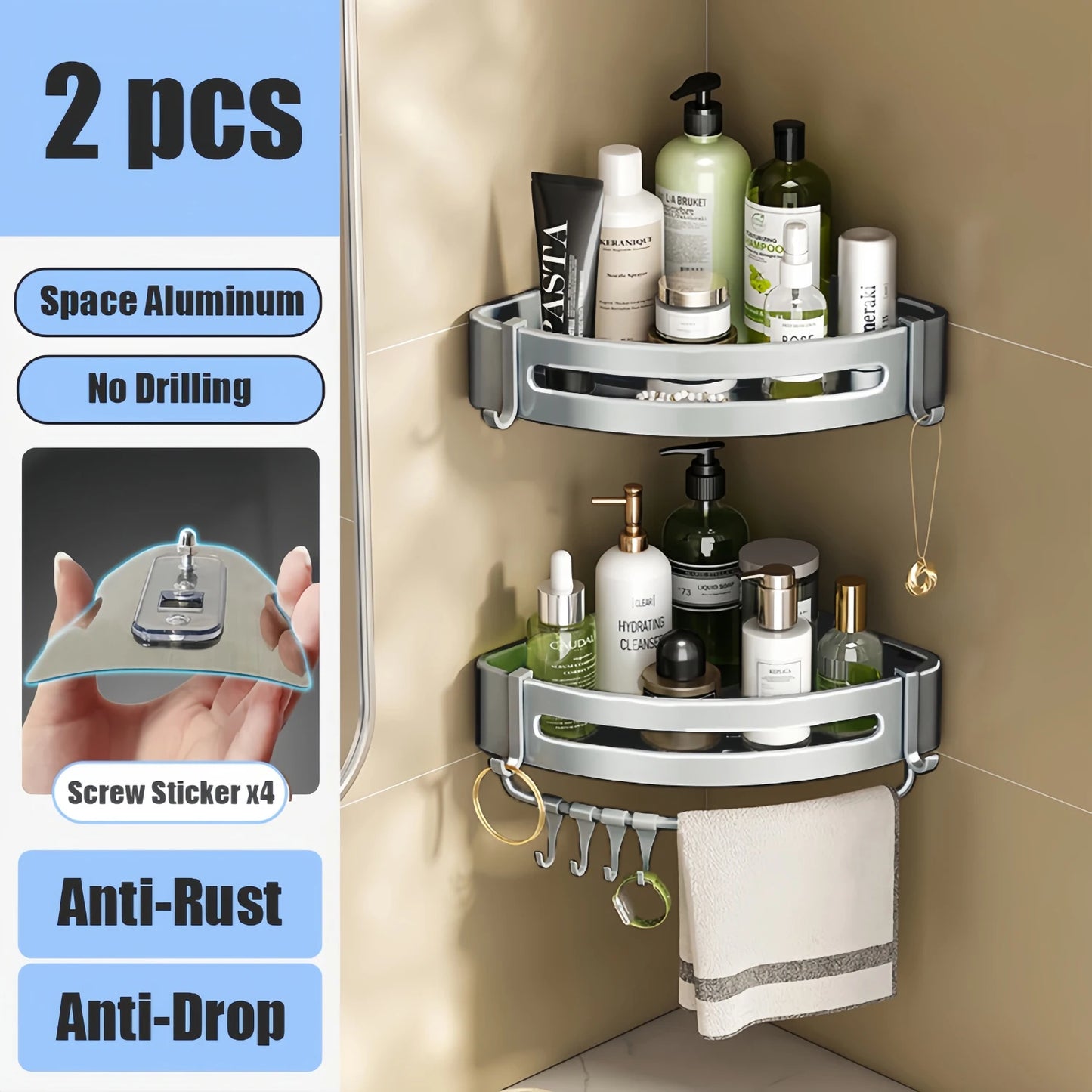Bathroom Shelf Makeup Storage Organizer Aluminum Alloy