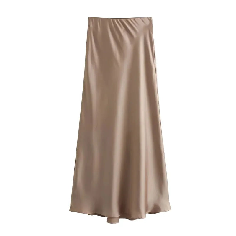 Satin Skirt Women High Waist Long Skirts For Women Summer Black Midi Skirt Office Elegant Women's Skirts