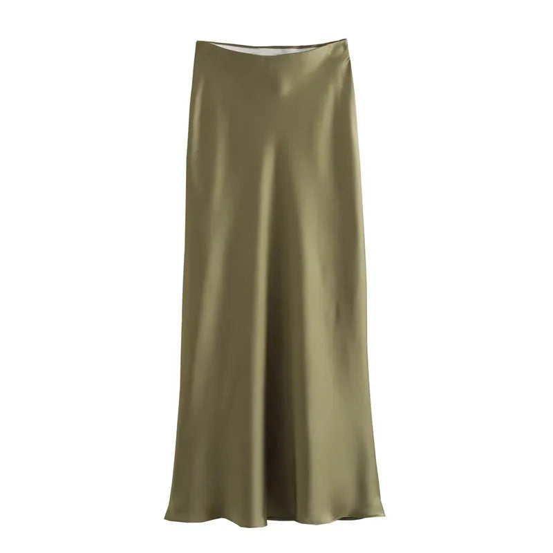 Satin Skirt Women High Waist Long Skirts For Women Summer Black Midi Skirt Office Elegant Women's Skirts