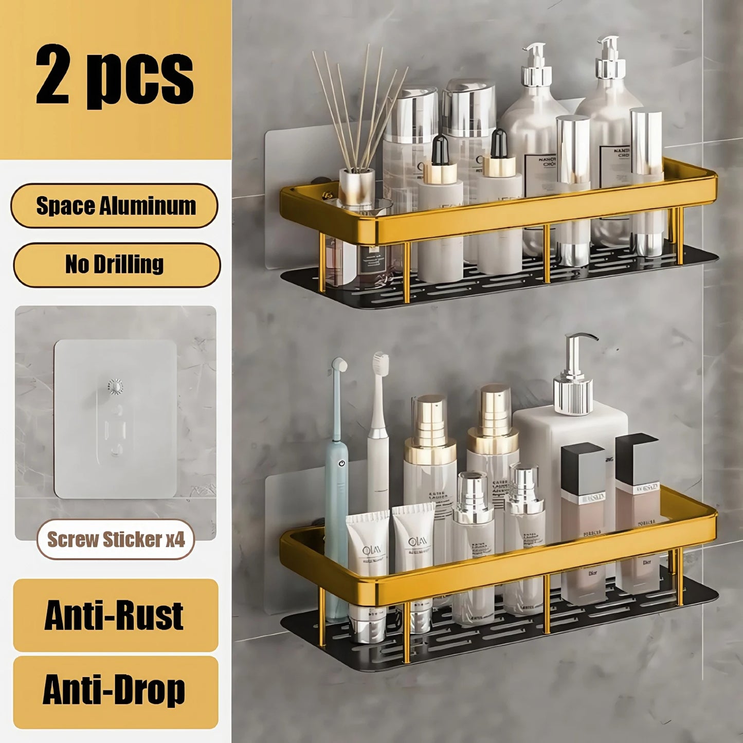 Bathroom Shelf Makeup Storage Organizer Aluminum Alloy